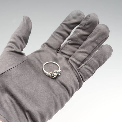 UK Vintage Blue Topaz Floral Sterling Silver Ring (US Size 9.5)
