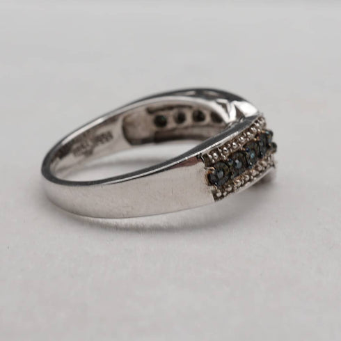 British Vintage Blue Diamond Wishbone-Shaped Sterling Silver Ring (US Size 8)