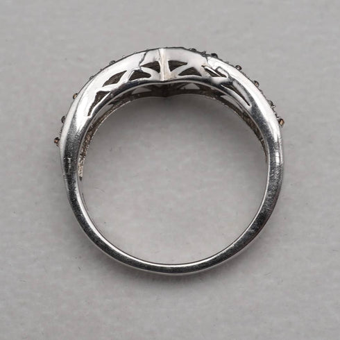 British Vintage Blue Diamond Wishbone-Shaped Sterling Silver Ring (US Size 8)
