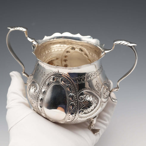 1906 British Antique Sterling Silver Sugar Bowl 236g Charles Horner