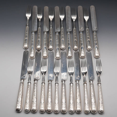 Antique British Silver Plate Fish Cutlery Set 18 Pairs by Martin&Hall in Wooden Box