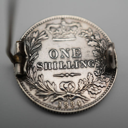 1884年 英国アンティーク ヴィクトリア女王 1シリング銀貨 ブローチ 6.2g