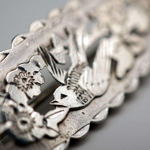 1914 British Antique Sterling Silver Brooch, Japonisme Bird Design, 2.3g, Joseph Richard
