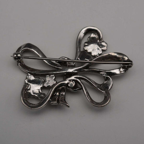 Vintage Sterling Silver Marcasite Ribbon Design Brooch 10.5g