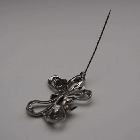 Vintage Sterling Silver Marcasite Ribbon Design Brooch 10.5g