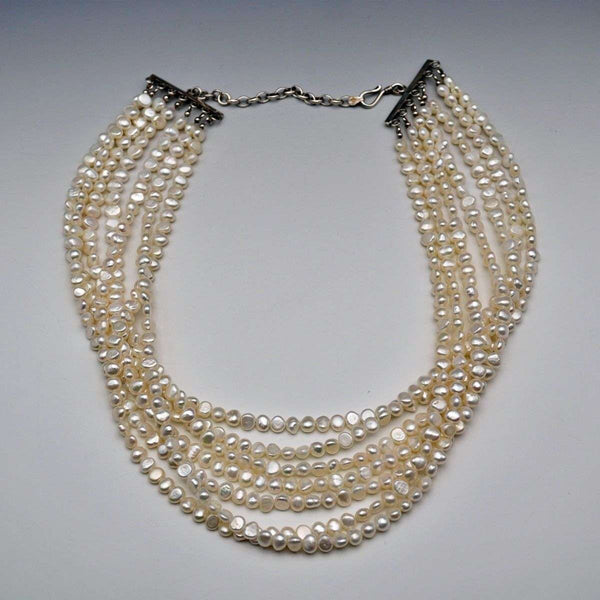 Vintage Sterling Silver and 7-Strand Freshwater Baroque Pearl Necklace, 51cm