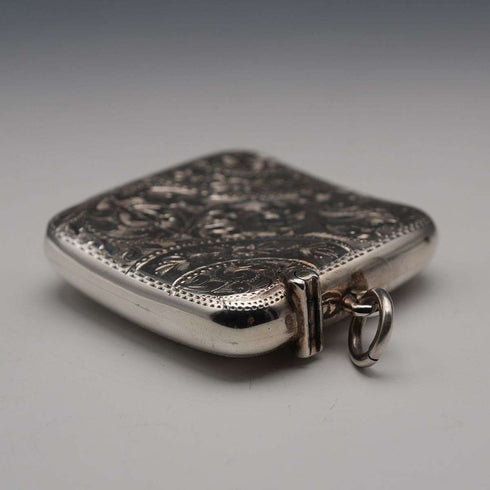 1901 British Antique Sterling Silver Curved Vesta Case for Left-Handed Users 38g Hilliard & Thomason