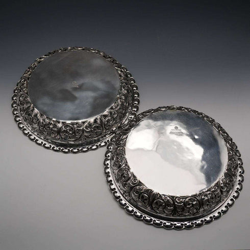 英國古董鍍銀飾鏤空圓盤一對 Mappin Brothers