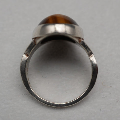 UK Vintage Sterling Silver & Large Tiger's Eye Ring (JP Size 15)