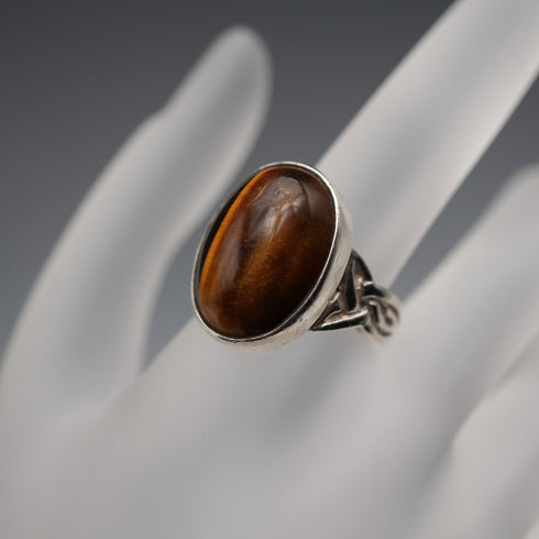 UK Vintage Sterling Silver & Large Tiger's Eye Ring (JP Size 15)