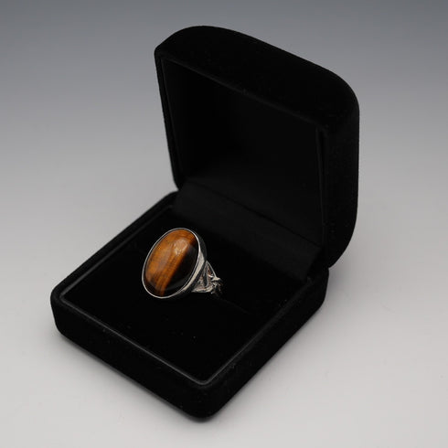 UK Vintage Sterling Silver & Large Tiger's Eye Ring (JP Size 15)