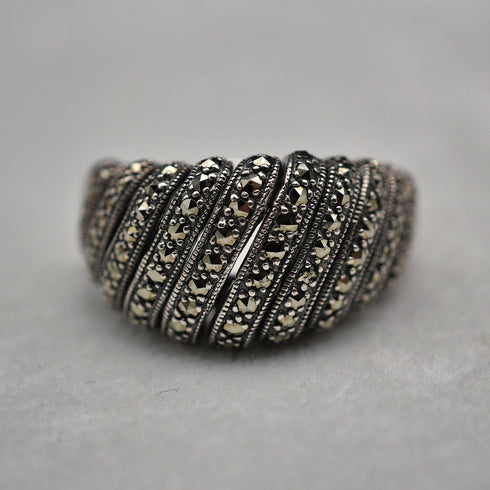 Vintage Sterling Silver & Marcasite Cluster Ring (Japan size 17)