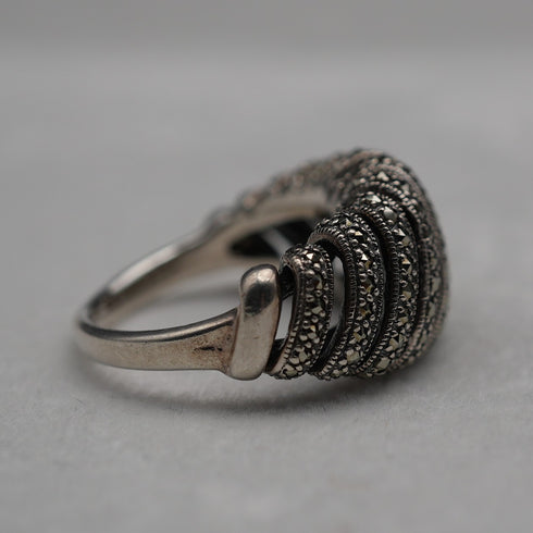 Vintage Sterling Silver & Marcasite Cluster Ring (Japan size 17)