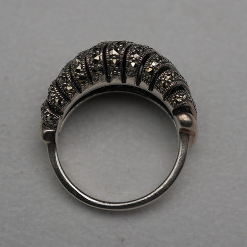 Vintage Sterling Silver & Marcasite Cluster Ring (Japan size 17)