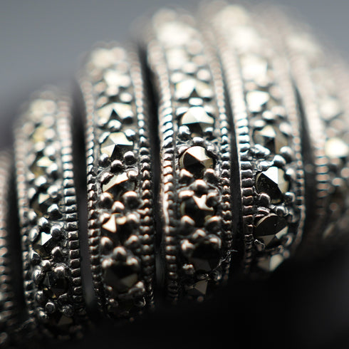 Vintage Sterling Silver & Marcasite Cluster Ring (Japan size 17)