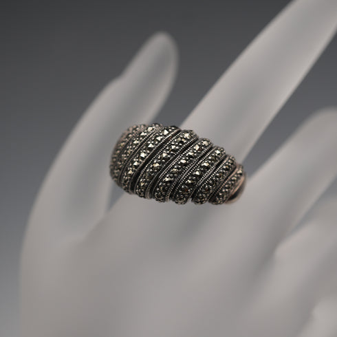 Vintage Sterling Silver & Marcasite Cluster Ring (Japan size 17)