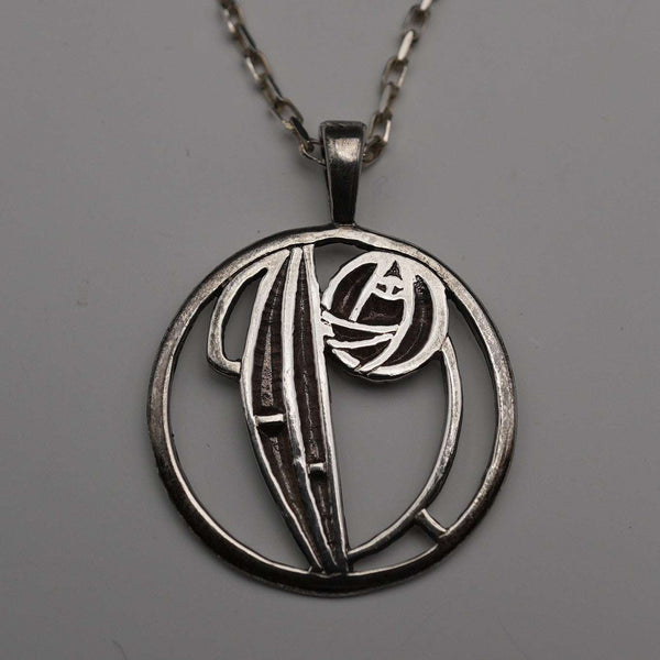 British Vintage Sterling Silver Mackintosh Rose Pendant with Sterling Silver Chain
