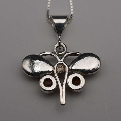 Vintage Sterling Silver & Amber Butterfly Pendant with Sterling Silver Chain