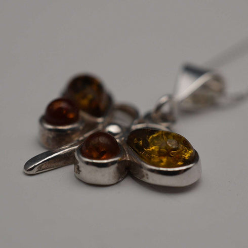 Vintage Sterling Silver & Amber Butterfly Pendant with Sterling Silver Chain