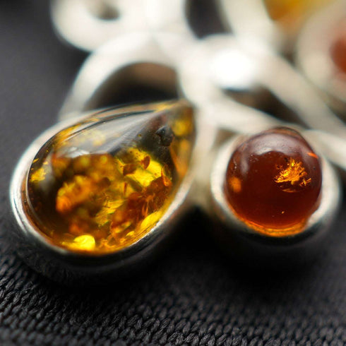 Vintage Sterling Silver & Amber Butterfly Pendant with Sterling Silver Chain