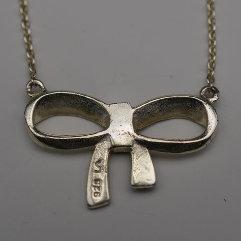 Vintage Sterling Silver & Marcasite Ribbon Design Pendant Necklace
