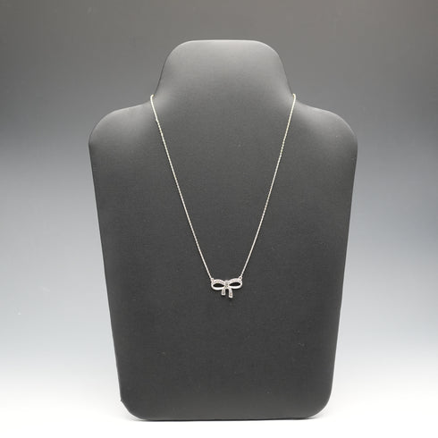 Vintage Sterling Silver & Marcasite Ribbon Design Pendant Necklace