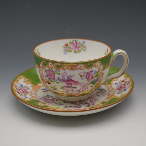 English Antique Minton Green Cockatrice Cup & Saucer