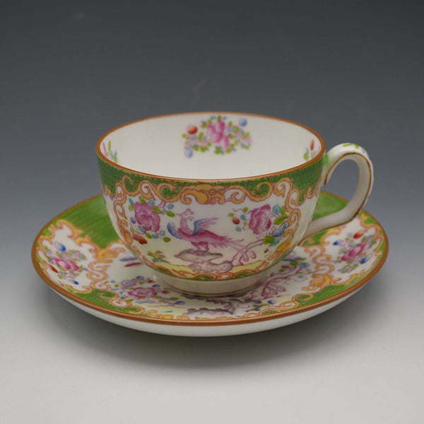 English Antique Minton Green Cockatrice Cup & Saucer