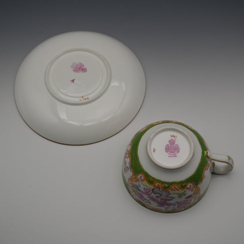 English Antique Minton Green Cockatrice Cup & Saucer