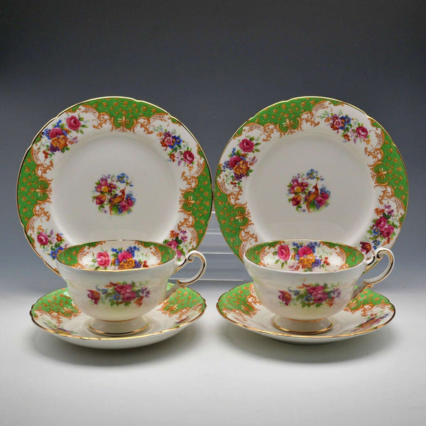 UK Vintage Paragon "Rockingham Green" Teacup Trio Pair