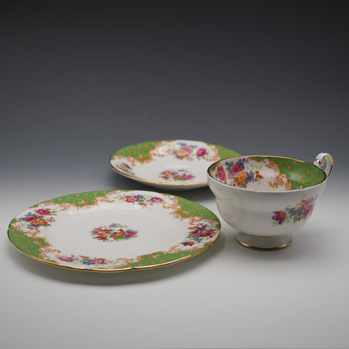 UK Vintage Paragon "Rockingham Green" Teacup Trio Pair