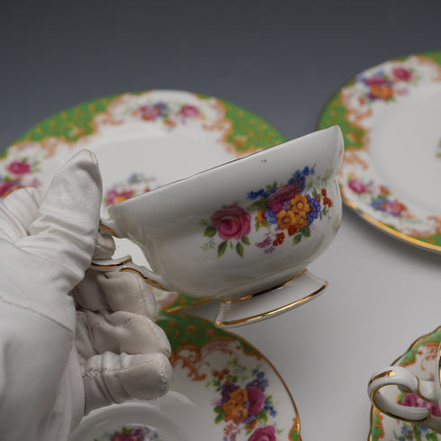 UK Vintage Paragon "Rockingham Green" Teacup Trio Pair