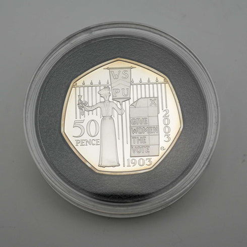 UK 50p Commemorative Silver Coin - 100th Anniversary of the Women's Social and Political Union - Royal Mint with Case and Certificate