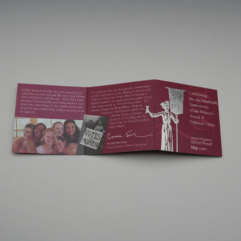 UK 50p Commemorative Silver Coin - 100th Anniversary of the Women's Social and Political Union - Royal Mint with Case and Certificate