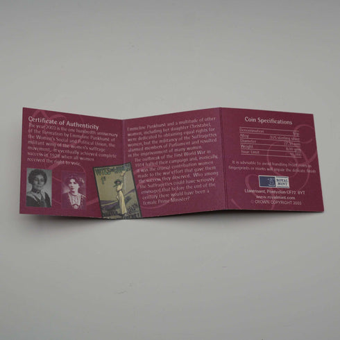 UK 50p Commemorative Silver Coin - 100th Anniversary of the Women's Social and Political Union - Royal Mint with Case and Certificate