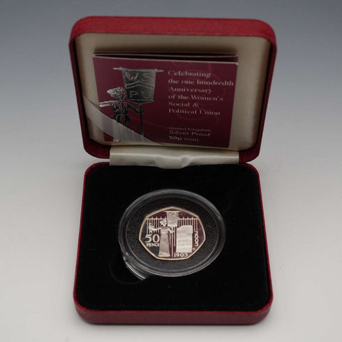 UK 50p Commemorative Silver Coin - 100th Anniversary of the Women's Social and Political Union - Royal Mint with Case and Certificate