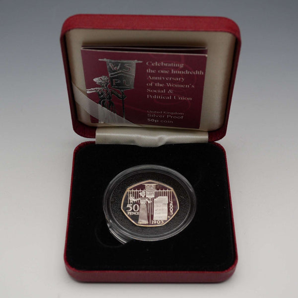 UK 50p Commemorative Silver Coin - 100th Anniversary of the Women's Social and Political Union - Royal Mint with Case and Certificate