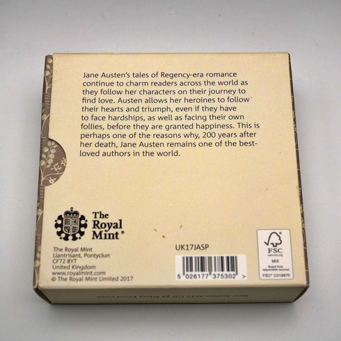UK Two-Pound Commemorative Silver Coin Jane Austen 200th Anniversary of Her Death Royal Mint With Case and Certificate