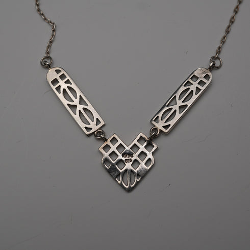 British Vintage Rennie Mackintosh Style Sterling Silver Necklace & Earrings Kit Heath