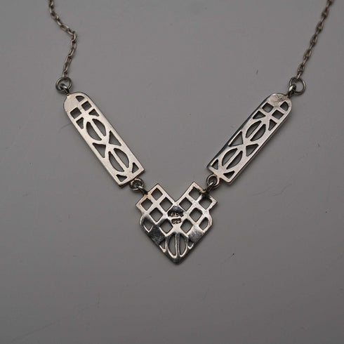 British Vintage Rennie Mackintosh Style Sterling Silver Necklace & Earrings Kit Heath