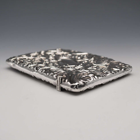 1904 English Antique Embossed Sterling Silver Card Case 62g L&W