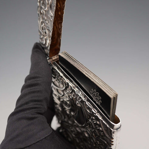1904 English Antique Embossed Sterling Silver Card Case 62g L&W