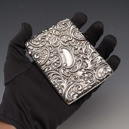 1904 English Antique Embossed Sterling Silver Card Case 62g L&W