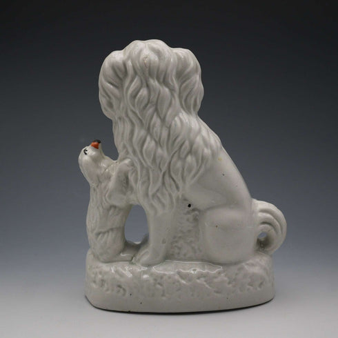 Late 19th Century English Antique Staffordshire Dogs, Parent and Child on Base, 20cm High