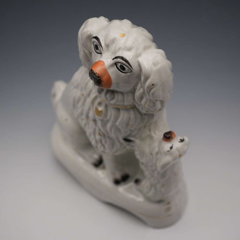 Late 19th Century English Antique Staffordshire Dogs, Parent and Child on Base, 20cm High