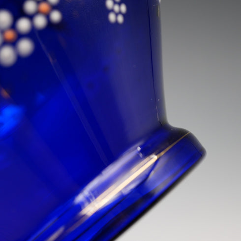 British Vintage Victorian Style Blue Glass Enamel Decorated Flower Vase