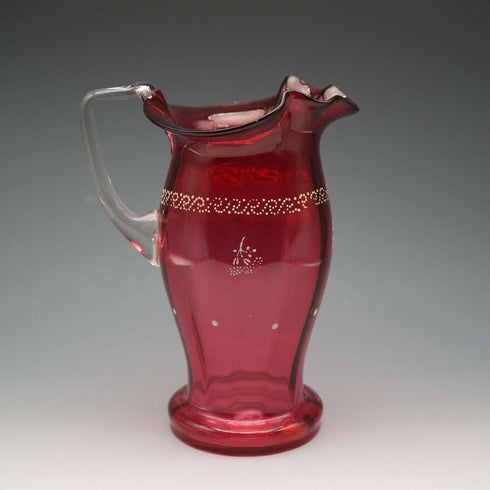 UK Vintage Victorian Cranberry Glass Enamel Decorated Jug