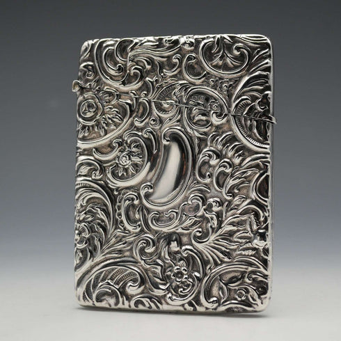1904 English Antique Embossed Sterling Silver Card Case 62g L&W