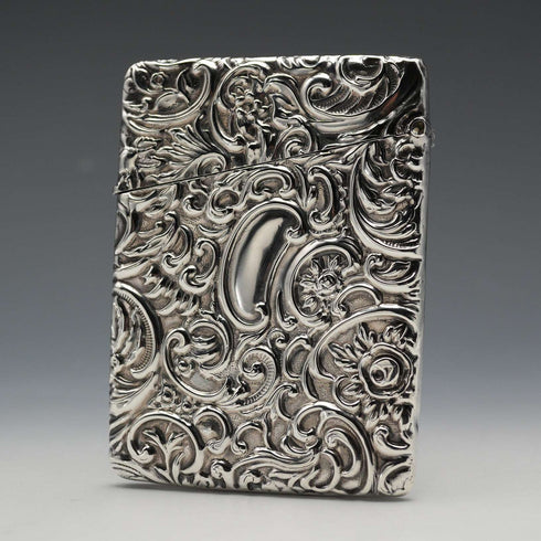 1904 English Antique Embossed Sterling Silver Card Case 62g L&W