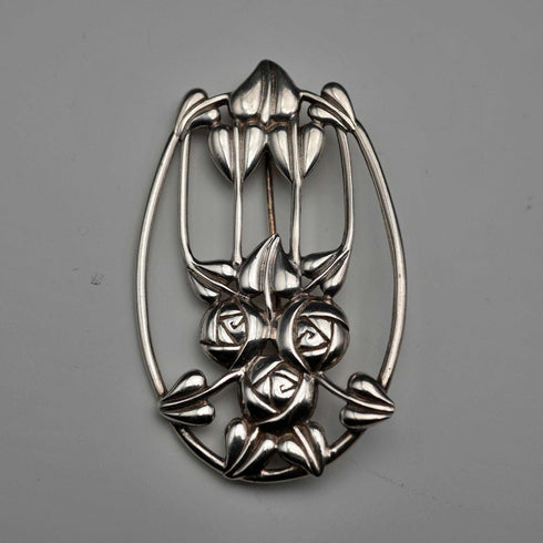 UK Vintage Sterling Silver Rennie Mackintosh Style Triple Rose Brooch Historic Originals
